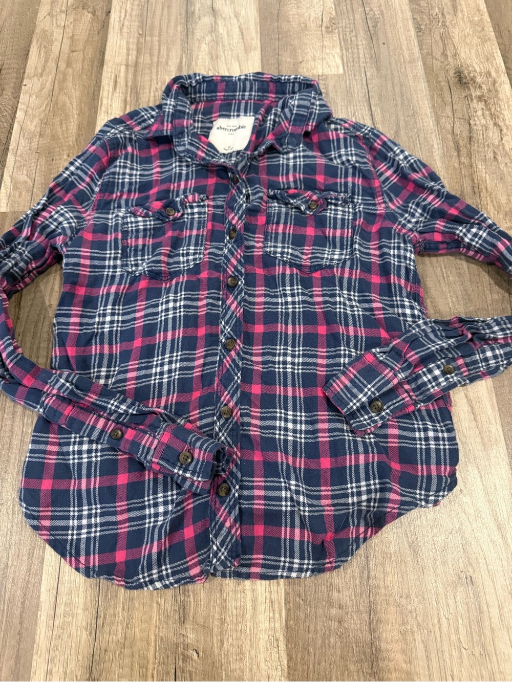 Abercrombie & Fitch Navy, Pink & White Plaid Button-Down Shirt